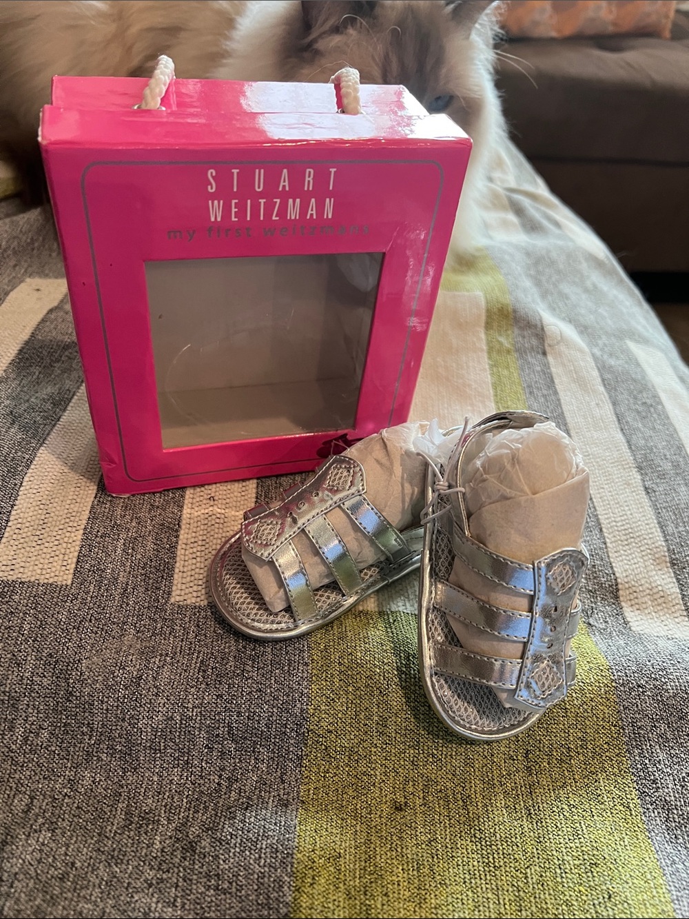 Stuart Weitzman Baby Metallic Silver Strappy Sandals